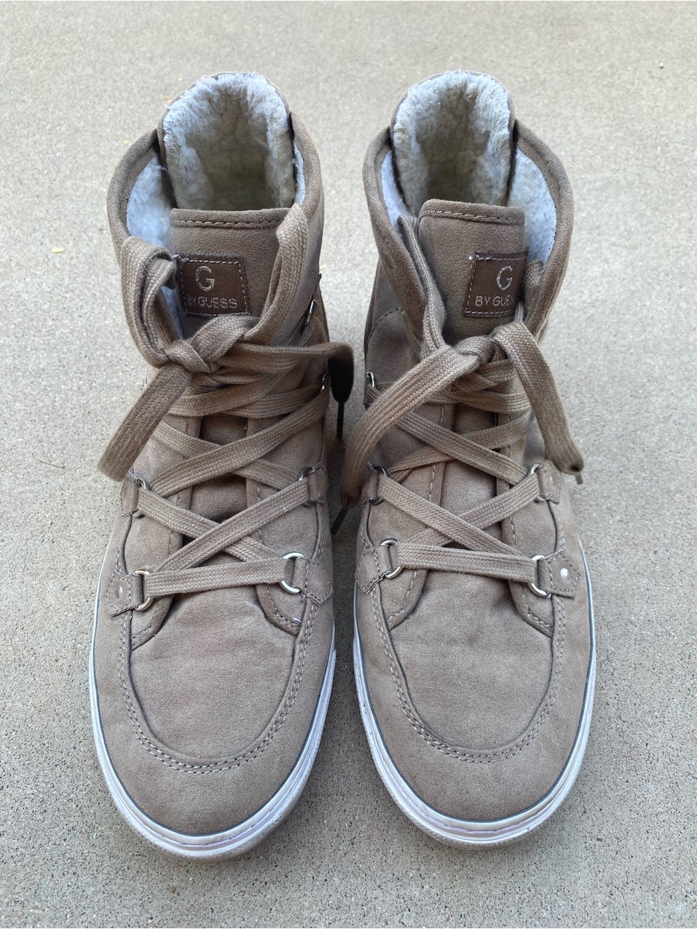 G by GUESS Gotter Womens Faux Fur Sneaker Boots Taupe Size 8.5 High Top Shoes⁠